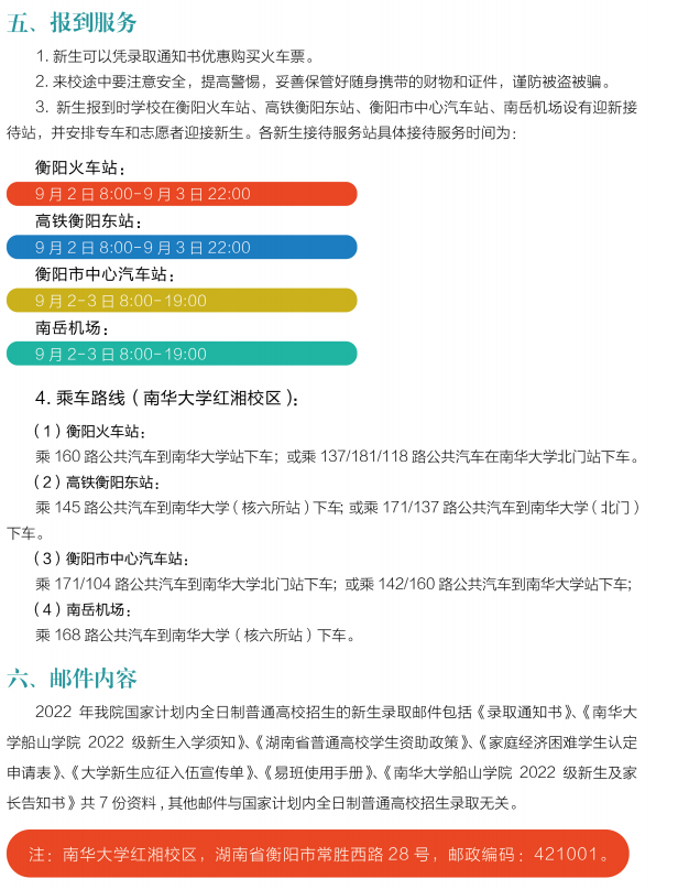 2022年南华大学船山学院新生入学须知(含专升本)